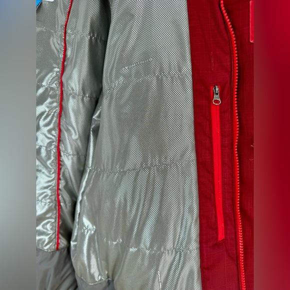 Men’s Columbia Red Burgundy Winter Jacket Omni-Heat Sz L No Hood Tons of Pockets - Picture 14 of 15